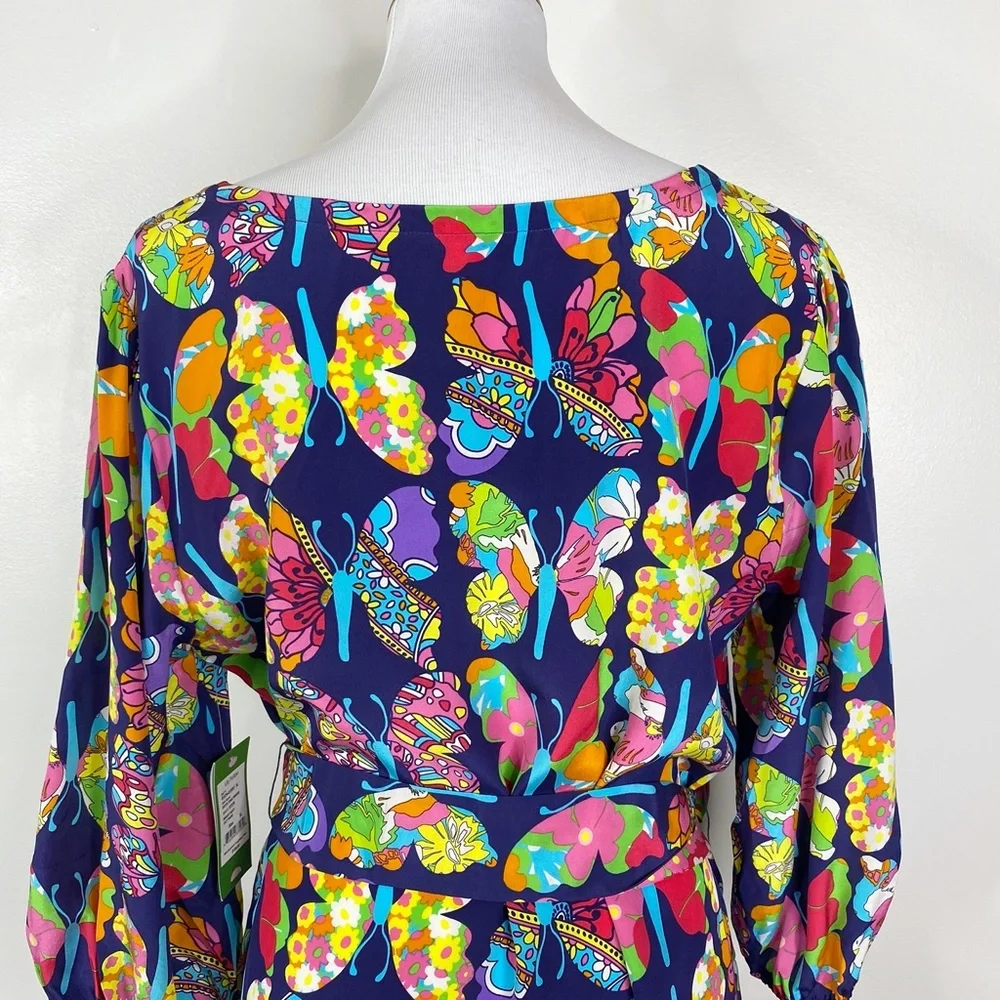 RARE NWT Lilly Pulitzer Bright Navy Out There Butterfly Silk Tunic Top XL - Picture 10 of 16